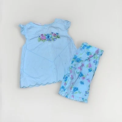 Vtg Baby Girl Blue Floral Outfit Miniwear short Set 100% Cotton 6-9 Months - Image 1 of 4