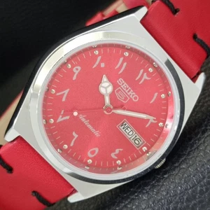 VINTAGE REFURBISHED SEIKO 5 AUTOMATIC 6309A JAPAN MENS RED DIAL WATCH a441376-3 - Picture 1 of 11