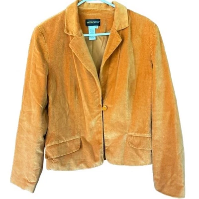 Metro Style Orange/Gold Velvet Blazer Size 16 Lined One Button Jacket - Image 1 of 4