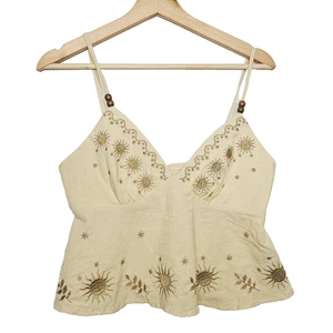 Romwe womens size small sun embroidered cream Fairycore Spagetti  strap top - Picture 1 of 14