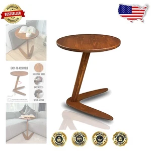 Stylish Wooden C Table with - Ideal for Coffee & Snacks - Picture 1 of 8