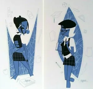 JUEGO A JUEGO BRANDON RAGNAR RARO PIN UP RETRO ESCUELA NIÑA ESTAMPADOS FIRMADOS LOLITA - Imagen 1 de 10
