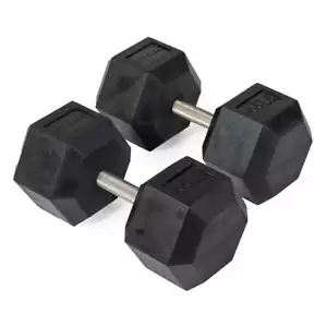 Titan Fitness 105 LB Pair Free Weights, Black Rubber Coated Hex Dumbbel - Picture 1 of 7