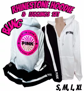 Victoria's Secret PINK Bling Zip Hoodie Sweatshirt & Leggings Set NWT S M L XL🔥 - Picture 1 of 5