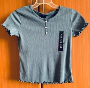 Art Class Girl's T-Shirt With Button Front Short Sleeve Gray Cotton Size XL (14) - Picture 1 of 6