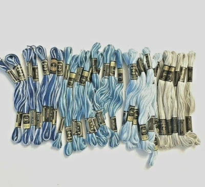 Anchor Embroidery Floss Lot of 33 Blues Gray Variegated #1210 #1211 #1212 #1223 - Image 1 of 4