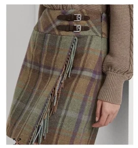 43 NWT Polo Ralph Lauren Plaid Fringe Faux Wrap Short Skirt 10 $295 - Picture 1 of 9