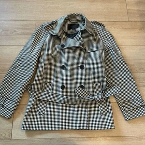 Coach Women’s Black Cream Check Gingham Double Breasted Belted Pea Coat Size XL - Picture 1 of 7