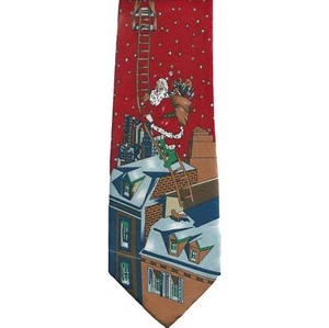 Father Christmas Santa Balloon Roof Sleeved 100% Polyester Classic Tie - Picture 1 of 3
