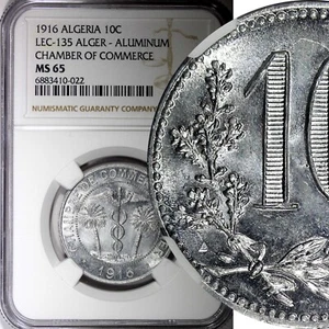 ALGERIA 1916 10 Centimes Chamber of Commerce NGC MS65 TOP GRADED KM# TnA5 (22) - Picture 1 of 5