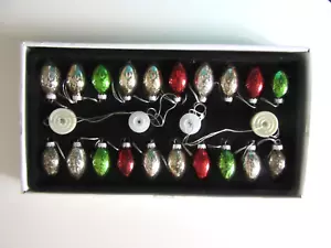MERCURY GLASS Christmas Bulb STRING LIGHT SET SILVER RED GREEN 64" Long ~ New - Picture 1 of 6