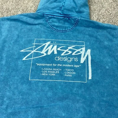 Stussy Dyed Designs Hoodie Mens XXL Blue Pigment Dyed Sweatshirt NWT - Image 1 of 4