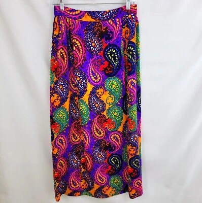 Maxi Falda Larga Psicodélica Paisley Boho Hippie Púrpura Pequeña 29" Años 60 70 De Colección Foto 1 de 4