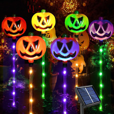 Upgraded 6-Pack Solar Halloween Pumpkin Garden Stake Lights for Halloween Decora