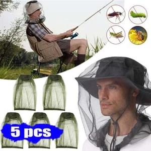5pcs Anti Mosquito Bug Bee Insect Head Net Hat Cap Sun Protection Fishing Hiking - Picture 1 of 10