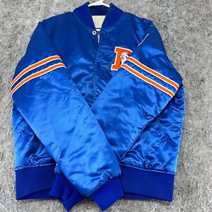 VTG Denver Broncos Jacket Mens 36 Blue Orange Quilt Lined Satin Coat Starter 80s