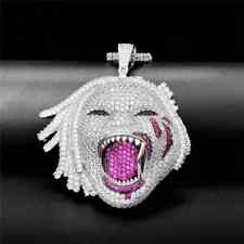 3Ct Round Cut Real Moissanite Men's Rapper Face Pendent 14k White Gold Plated