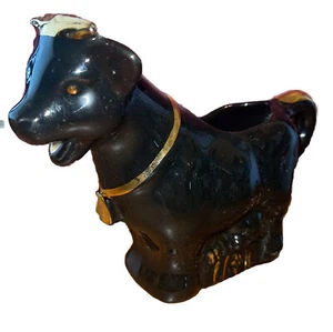 Vintage Black Cow Creamer Ceramic With Gold - Picture 1 of 8