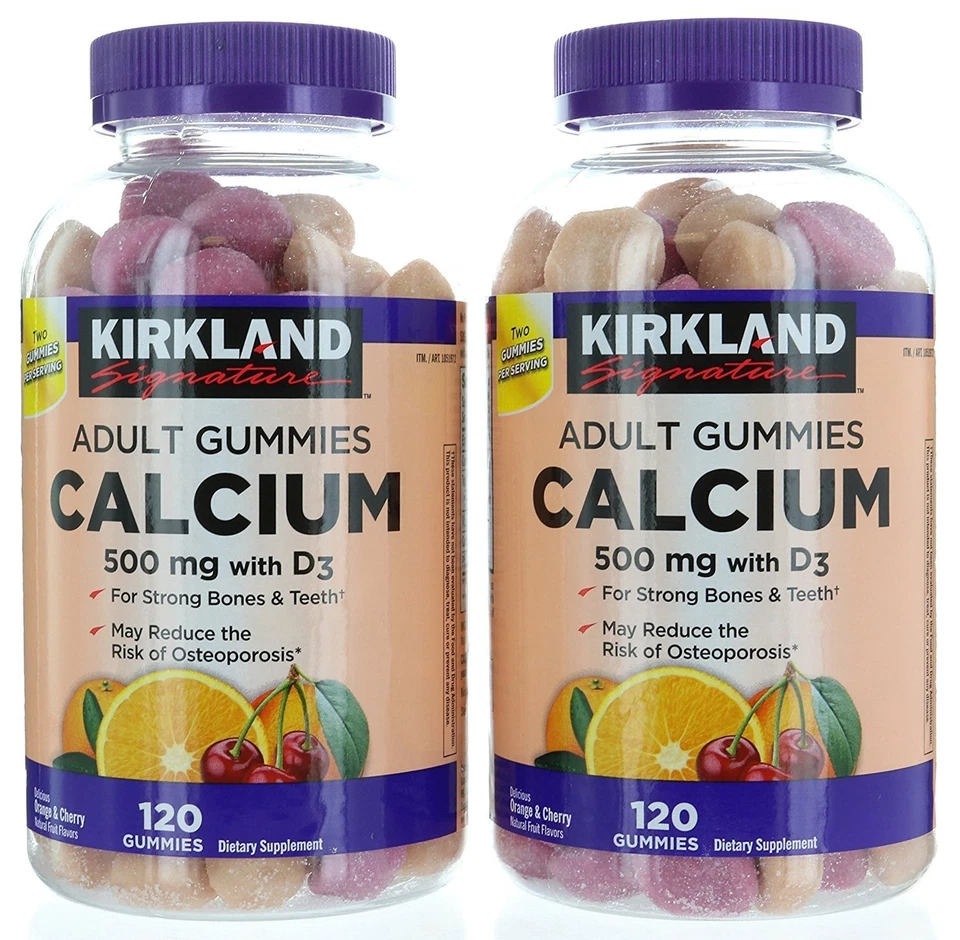 Calcio masticable Kirkland Signature con vitamina D3 gomitas para adultos, 120 ct x 2 Foto 1 de 1