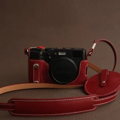 Real Leather Rivet Camera Bag Case Protect Cover Hand Grip For Fujifilm X100VI - Image 1 of 4