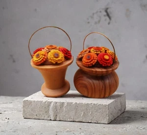 6 handgefertigten Blumenkörben / Tischkartenhalter aus dem Erzgebirge - Bild 1 von 8