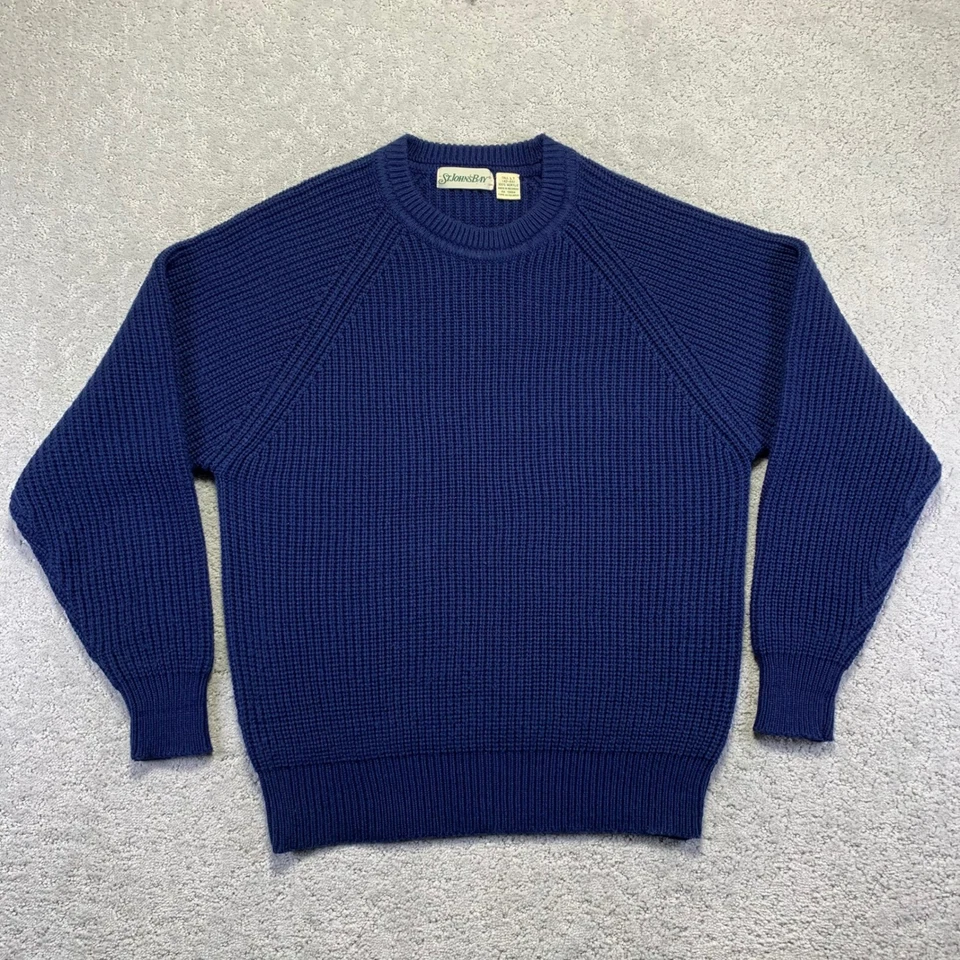 Vintage St Johns Bay Sweater Mens Large Tall Navy Blue Knit Acrylic Crew Grandpa - Image 1 of 4