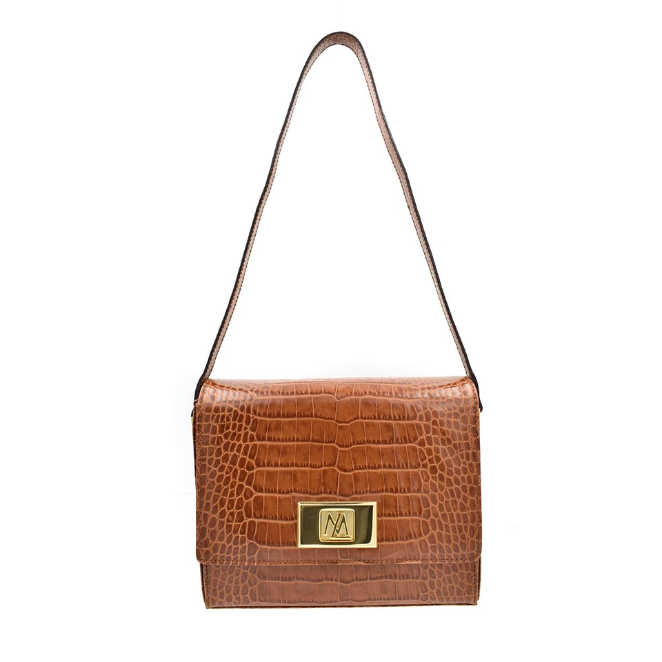 Escada 行李箱棕褐色鳄鱼纹压花皮革手提包单肩包钱包 — 第 1/4 张图片