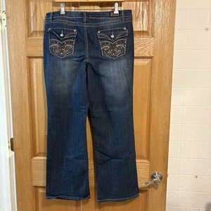 Earl Jean gamba svasata donna taglia 14 38X32 ricamato strass tasche bootcut - Foto 1 di 9