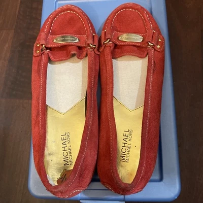 Michael Kors MK Plate Loafers Womens 9.5 M Orange Suede Casual Moccasin Flats - Image 1 of 4