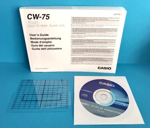 585. Impresora de títulos de disco Casio CW-75 GUÍA DEL USUARIO manual, disco de controlador de CD y plantilla - Imagen 1 de 4