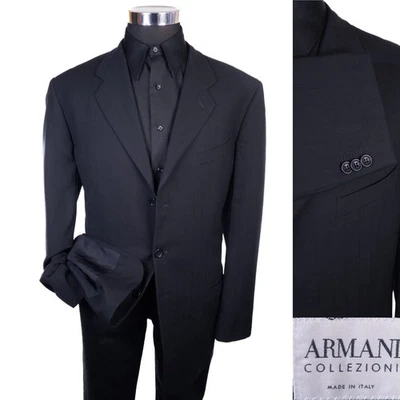 Armani Collezioni Sport Coat Suit Jacket Blazer Wool Sz 44L 3-Button Black EUC - Image 1 of 4