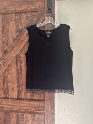 Requirements Mujer Negro Sin Mangas Top Dobladillo Cuentas. Mezcla de seda y algodón. L Foto 1 de 4