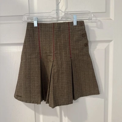 Alphabet By Duguy Creations Brown Plaid Pleated Skirt Girls Size 12 France - Image 1 of 4