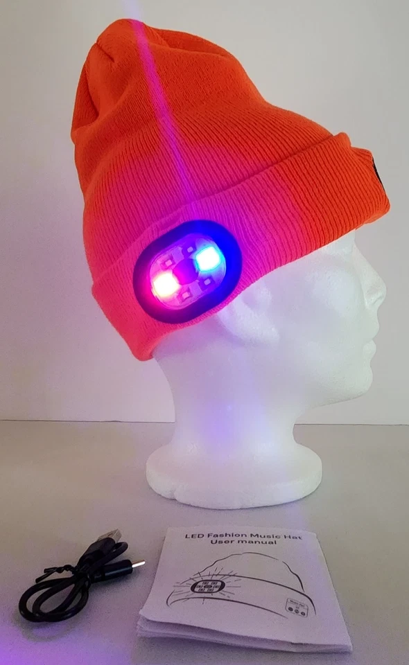 Hunting LED Music Beanie Hat Orange Wireless Bluetooth Flashing Light NEW - Image 1 of 4