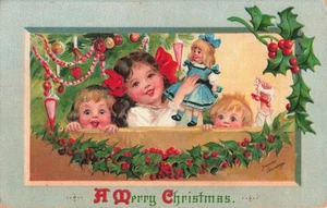 Christmas Greetings Postcard Children & Toys Artist Brundage Signed c 1910   Y10 - Picture 1 of 2