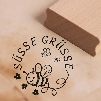 DEKOLANDO Imker Stempel Holzstempel Süße Grüße Grüsse Gruß Biene Motivstempel Honig