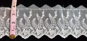 Vintage/Antik, weiß, englisches Sticknetz, Baumwollabzieher Spitze, 9-3/4 Yards - Bild 1 von 1