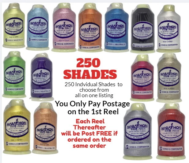 Embroidery Machine Thread Marathon Rayon for Brother Janome 400+ Colours 1,000m - Image 1 of 4