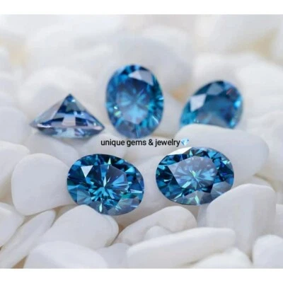 6x4MM Fancy Blue Color Lab Grown Diamond Oval Cut VVS1 Clarity Loose Gems 2PCS - Image 1 of 4