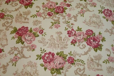 Vtg 1 of 11 yds Ant Satin Fabric Roses Romantic Drapery Rayon 44" x 36" BTY - Image 1 of 4