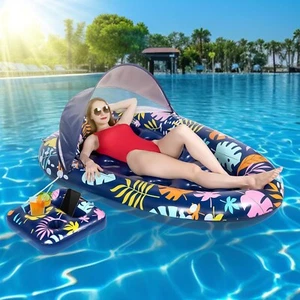 3-in-1 Pool Floats, Pool Floats Lounger Adult with Detachable Sun Shade Canopy - Picture 1 of 6