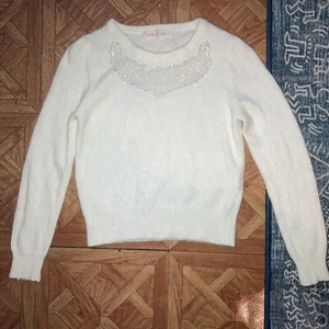 Maglione 31 Sons De Mode Angora avorio pizzo accento GIAPPONE taglia 36 - Foto 1 di 6