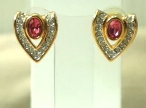 Vintage SAL-Swarovski Crystal Earring Pierced Gold Pink Color - Picture 1 of 7