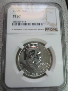 MEDIO DÓLAR A PRUEBA FRANKLIN 1959 - NGC PF 67 - HERMOSA MONEDA DE PLATA 50C - Imagen 1 de 11
