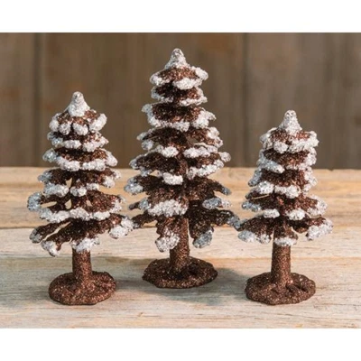 NEW -- Set of 3 Assorted MINI Glitter Christmas Trees - Rustic, Farmhouse - Image 1 of 2