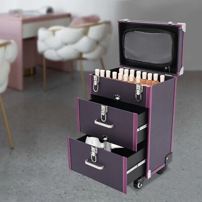 Estuches de maquillaje enrollables de 3 capas carro de maquillaje organizador de cosméticos de salón con cerradura Foto 1 de 4