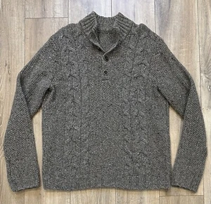 VINCE Men’s Henley Wool Blend Cable-Knit Pullover Sweater Medium Brown - Picture 1 of 7