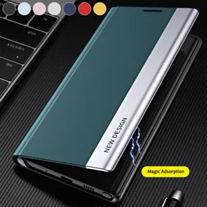 For Samsung Galaxy S10+ S9+ S8+ S7 Edge Slim Leather Flip Case Stand Phone Cover - Picture 1 of 20