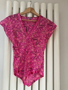 Oasis stunning pink patterned 100% silk summer V-neck top women's top Size 12 - Picture 1 of 5