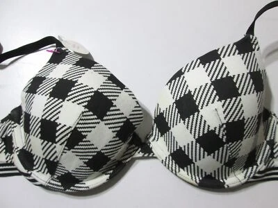 Sujetador Xhilaration Talla 34B Negro/Blanco Forrado con Aros Correas Ajustables Cuadros Foto 1 de 4